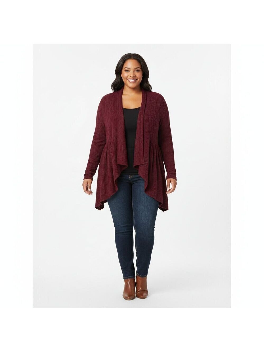 Torrid Open-Front Cardigan – Lightweight burgundy Layering Sweater, 1X